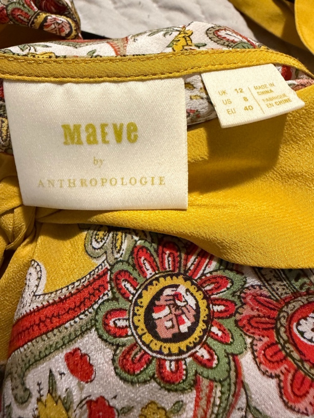 Yellow Paisley Tie-Neck Women's Top with Open Back - Picture 4 of 4